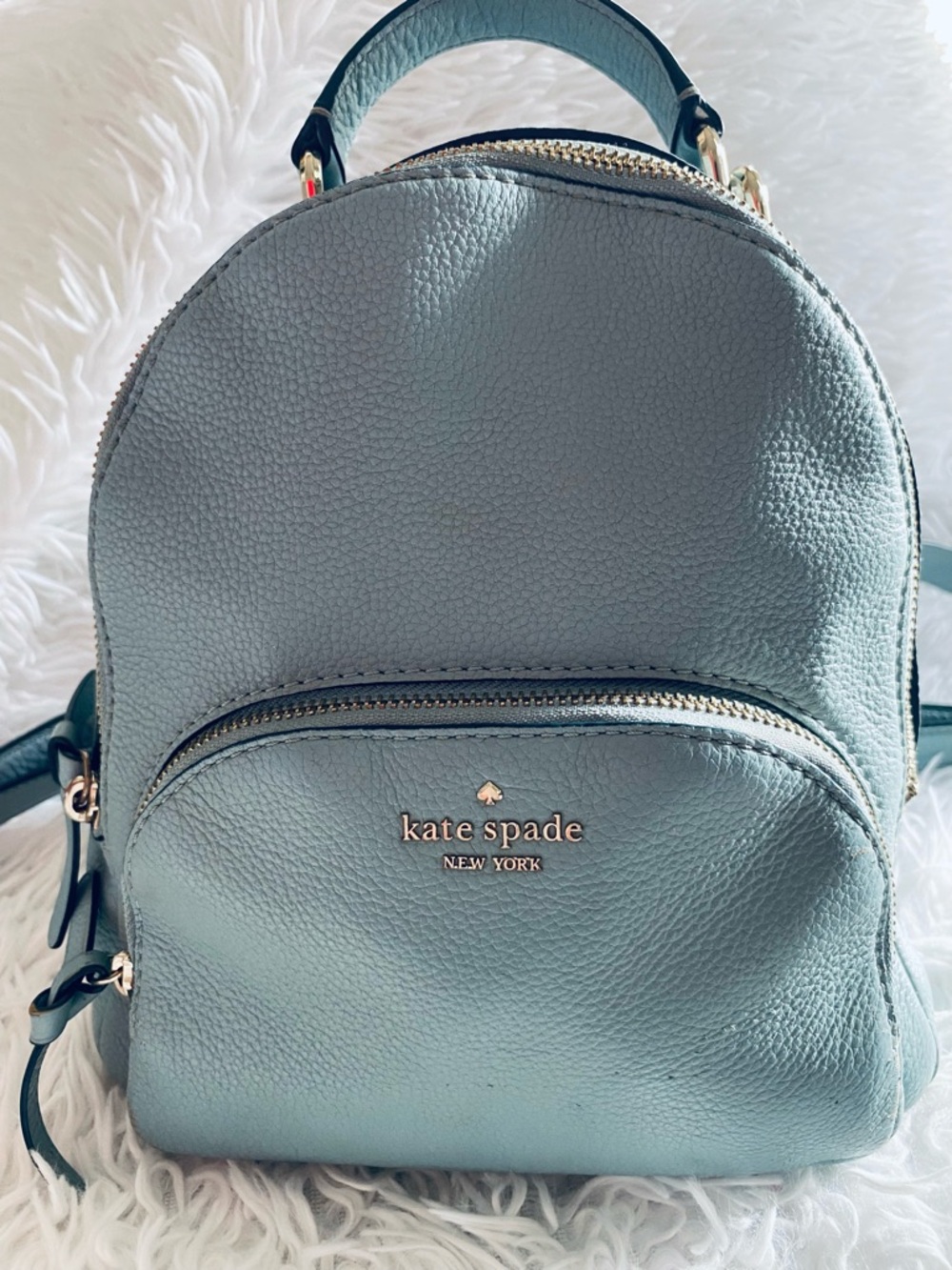 kate spade Pebbled Leather Mini Backpack “Jackson” in Light blue